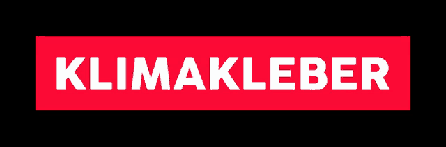 a red sign with the word klimakleber in white letters