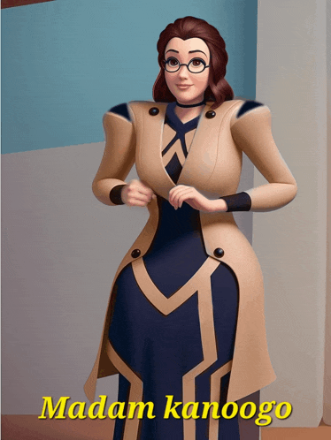 a cartoon of a woman with glasses and the name madam kanoogo
