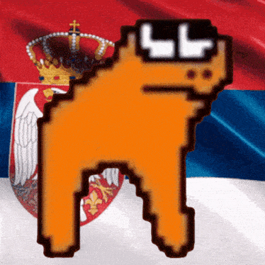 a pixel art of a cat wearing sunglasses with the letter l on its face