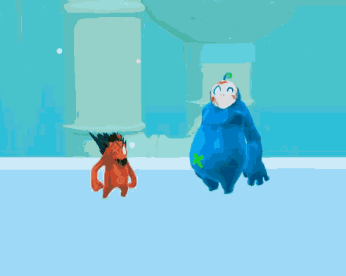 a blue monster with a green star on its belly is standing next to another monster