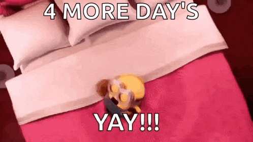 a cartoon character is laying on a bed with a pink comforter and pillows .