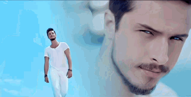 a man with a beard is wearing a blue vest