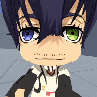a close up of a cartoon character 's face with blue eyes and green eyes