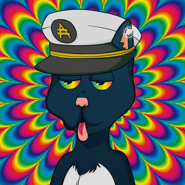 a cartoon cat wearing a captain 's hat with the number 4