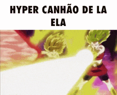 a cartoon of a woman with green hair and the words hyper canhao de la ela
