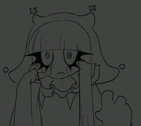 a black and white drawing of a girl with buttons on her hat