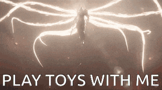 a poster that says " play toys with me " with a picture of an angel