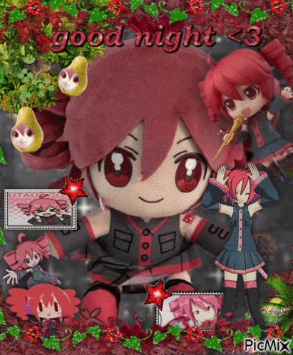 a picture of a girl with red hair says good night 3