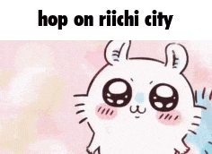 a cartoon of a mushroom with a face and the words `` hop on riichi city '' .