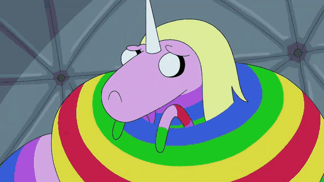 a cartoon of a unicorn with a rainbow mane