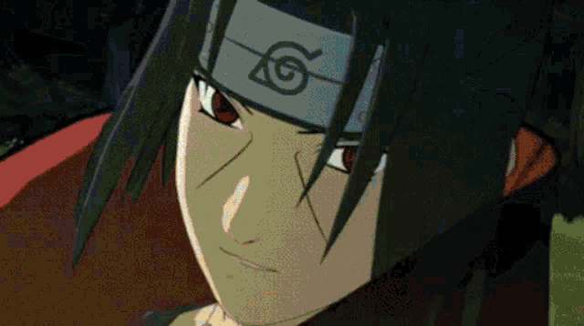 a close up of a naruto character with a headband on