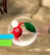 a red piranha plant with a green leaf is floating in a bubble .