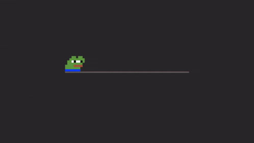 a pixel art of a green frog with a blue shirt on a black background