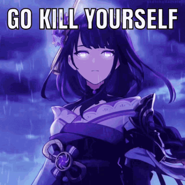 a picture of a girl with the words go kill yourself written on it