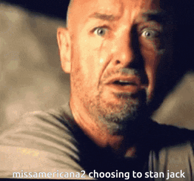 a close up of a man 's face with the words missamericana2 choosing to stan jack on the bottom