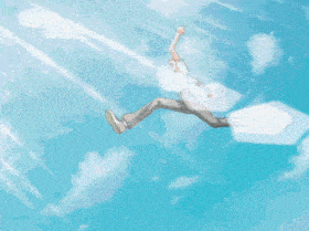 a man with orange hair is flying over a fence with his arms outstretched