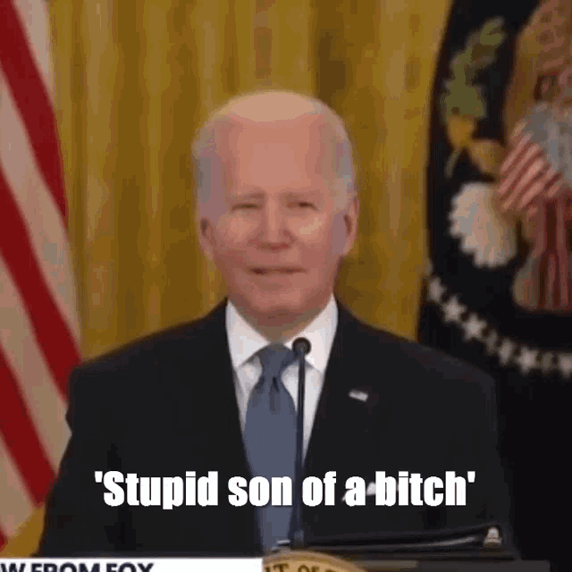 a man in a suit and tie is standing in front of a microphone and talking into it .