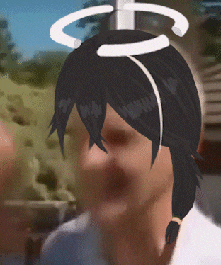 a close up of a person 's head with a white halo on it