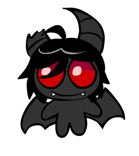 a cartoon drawing of a monster with red eyes and horns