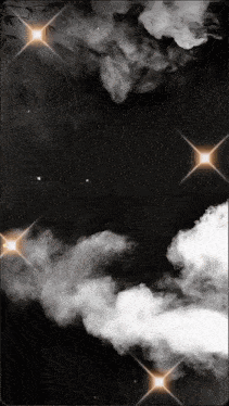 a black background with white clouds and a few stars