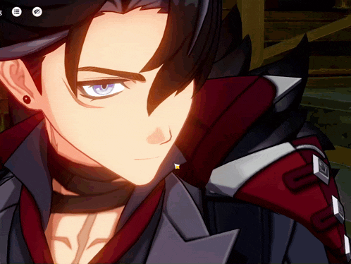 a close up of a man 's face in a video game with a red collar