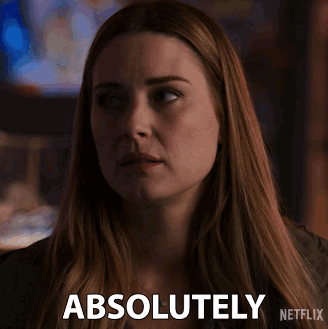 a close up of a woman 's face with the words absolutely netflix in the corner