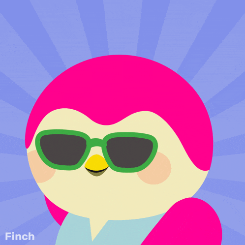 a pink penguin wearing green sunglasses with saturday written on the top