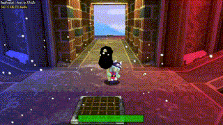a cartoon character in a video game with a green bar on the bottom right