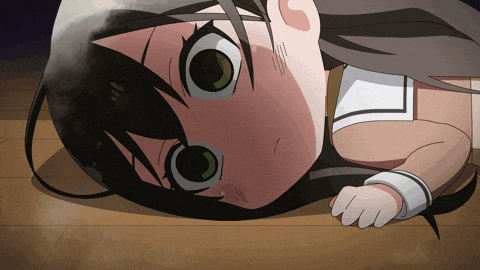 a cartoon girl is laying on the floor and looking up