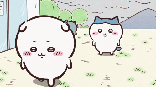 a cartoon drawing of two cats one with a blue hat