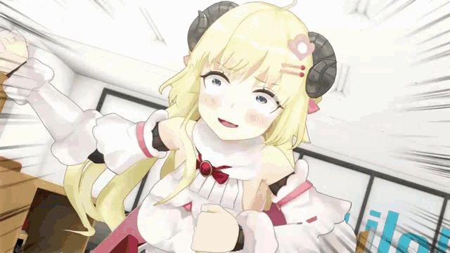 a girl with horns and a heart on her forehead