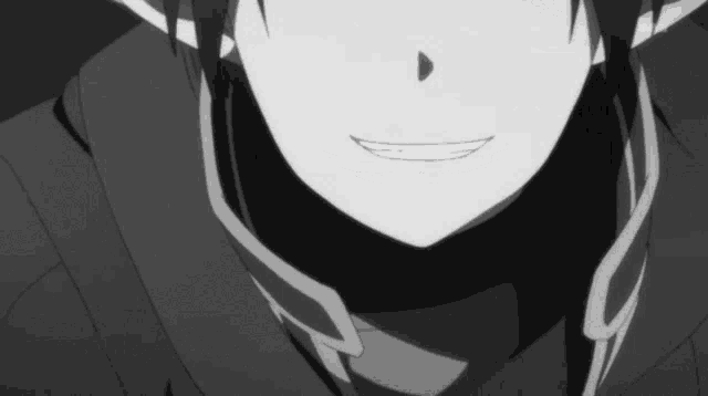a black and white drawing of a person 's face with a smile on it