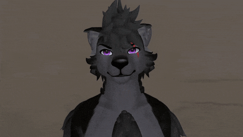a furry character with purple eyes is giving a fist punch
