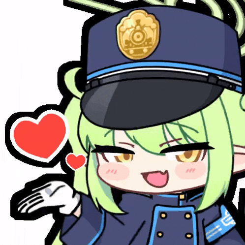a cartoon of a girl wearing a police hat with a heart in the background