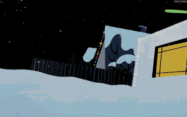 a cartoon character is standing next to a snowman