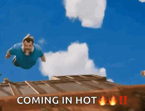 a man is flying through the air with the words coming in hot