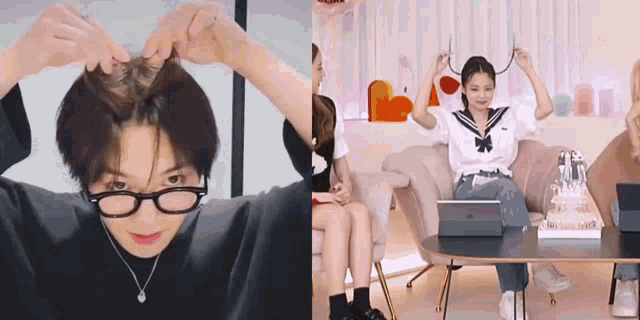 a man wearing glasses and a woman sitting on a couch .