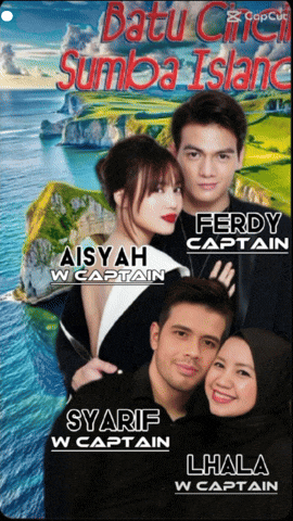 a poster for batu giri sumba island shows a man and a woman standing next to each other