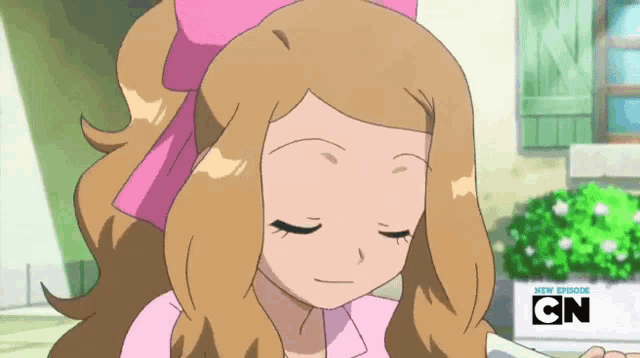 a cartoon girl with her eyes closed and a cn logo on the bottom