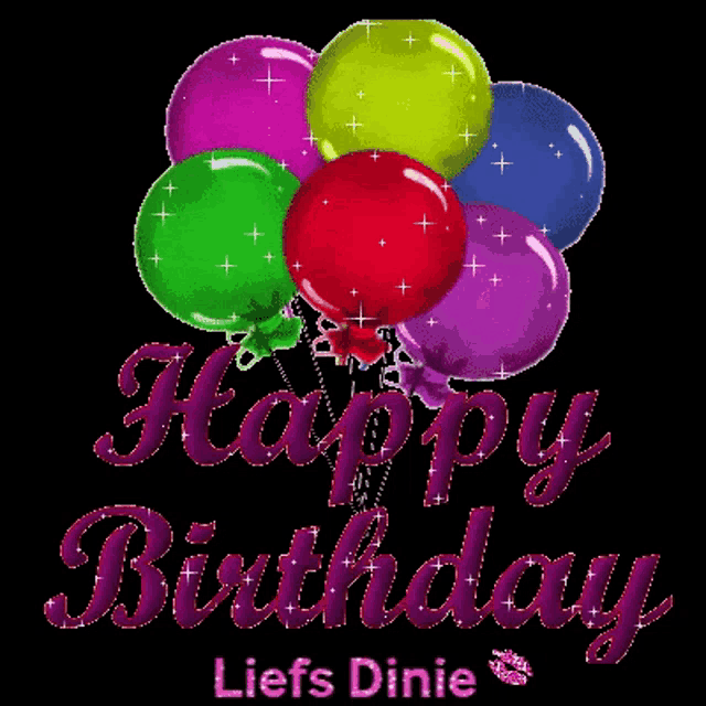 a bunch of colorful balloons with the words happy birthday liefs dinie