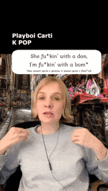 a woman wearing headphones is talking about playboi carti kpop