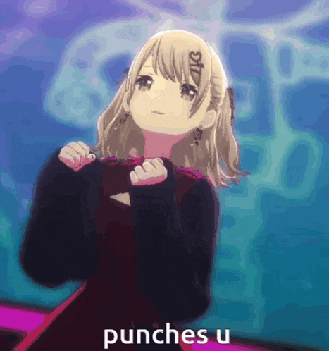 a girl with a tattoo on her face is standing in front of a video game controller and says punches u