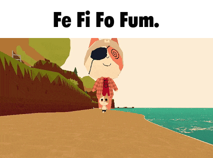 a cartoon character on the beach with the words fe fi fo fum