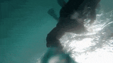 a person is swimming in a pool with a ring in the water