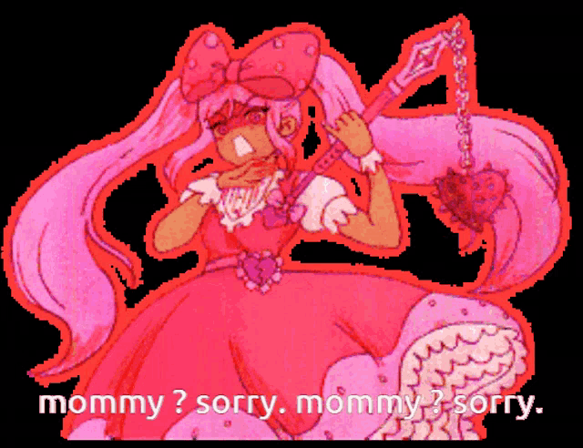 a cartoon drawing of a girl with the words mommy sorry mommy sorry written below her