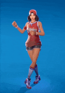 a woman in a dallas jersey is dancing in front of a blue background