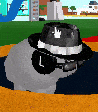 a cartoon character wearing a hat and sunglasses with a l on it