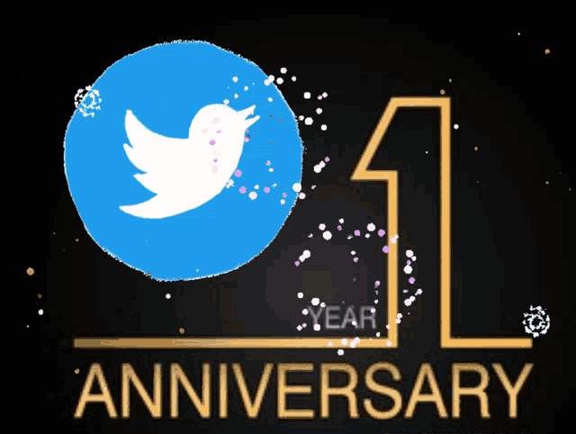 a 1 year anniversary sign with a twitter logo in the middle