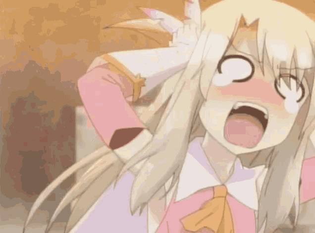 a girl with blonde hair is making a surprised face
