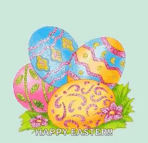 a bunch of colorful easter eggs are sitting on top of each other on a table .